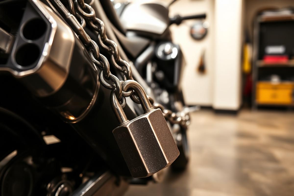 Antivol chaîne verrouillant une moto stationnée dans la Meuse
